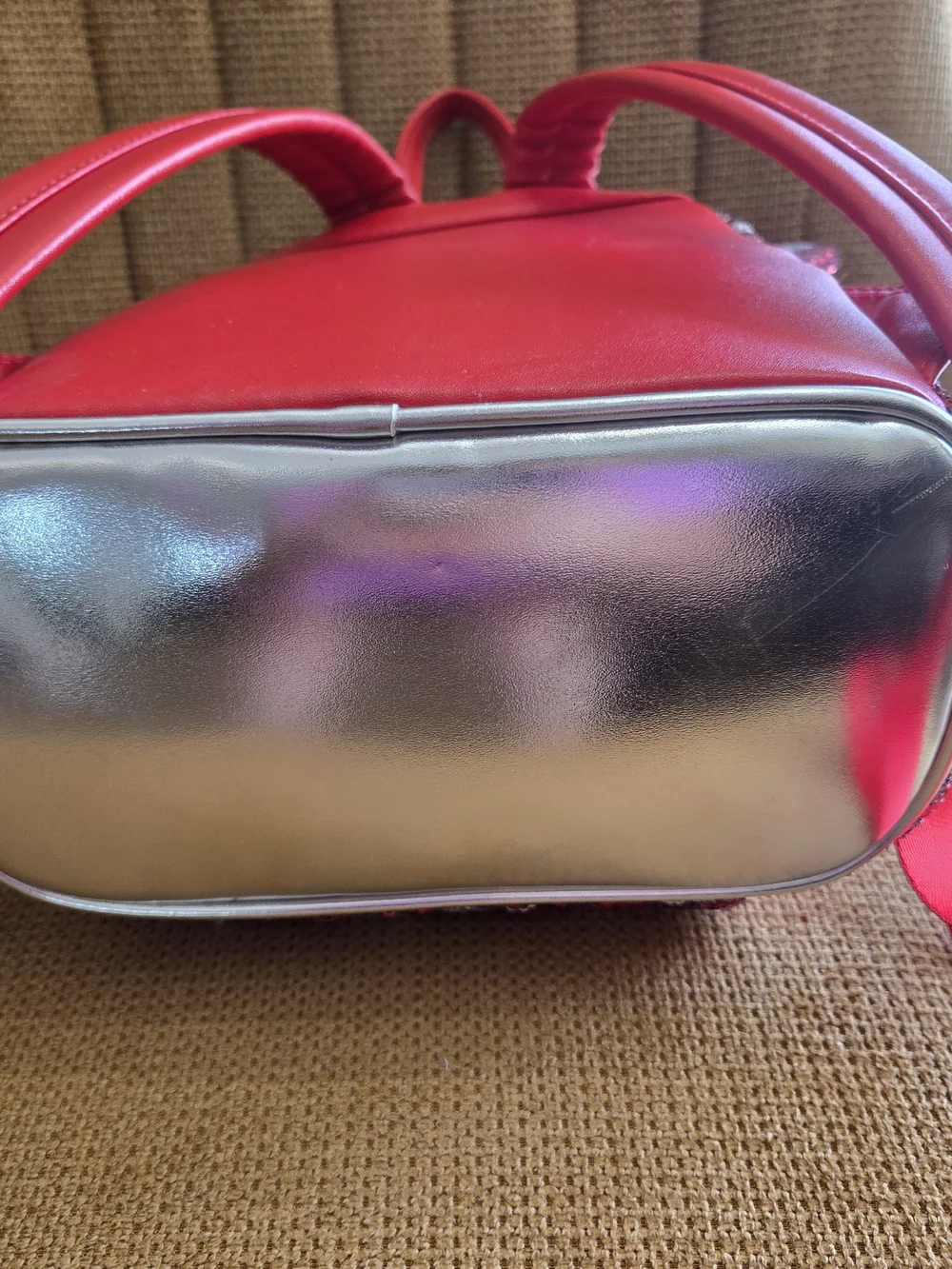 Loungefly Disney Red Sequin Minnie Ear Mini Backpack with Silver Bow